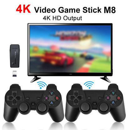 Wireless 4K HDMI TV Game Stick Console Built in 20000+ Games +2 Wireless Gamepad